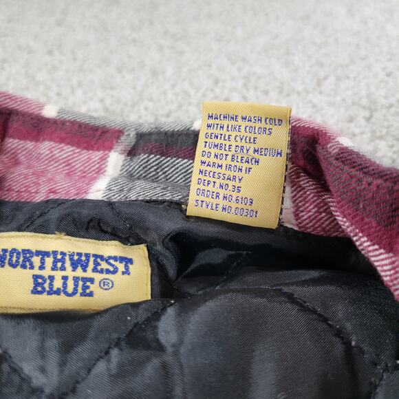 Vintage Northwest Blue Mens Jacket M Red Black Plaid Quilt Lined Flannel Shacket - Picture 16 of 16